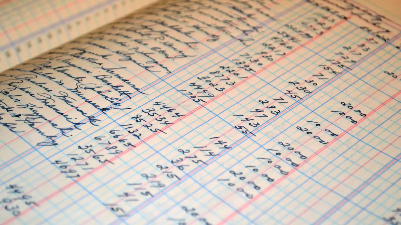Handwritten ledger page with columns of figures in blue ink